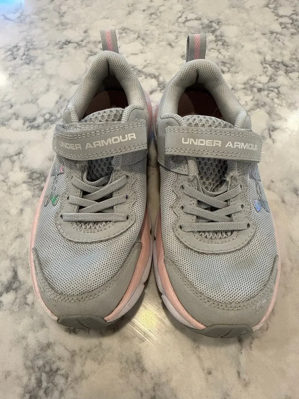 Under Armour Kids Running Shoes Gray Pink Girls Size 12.5K Hook Loop Sneakers